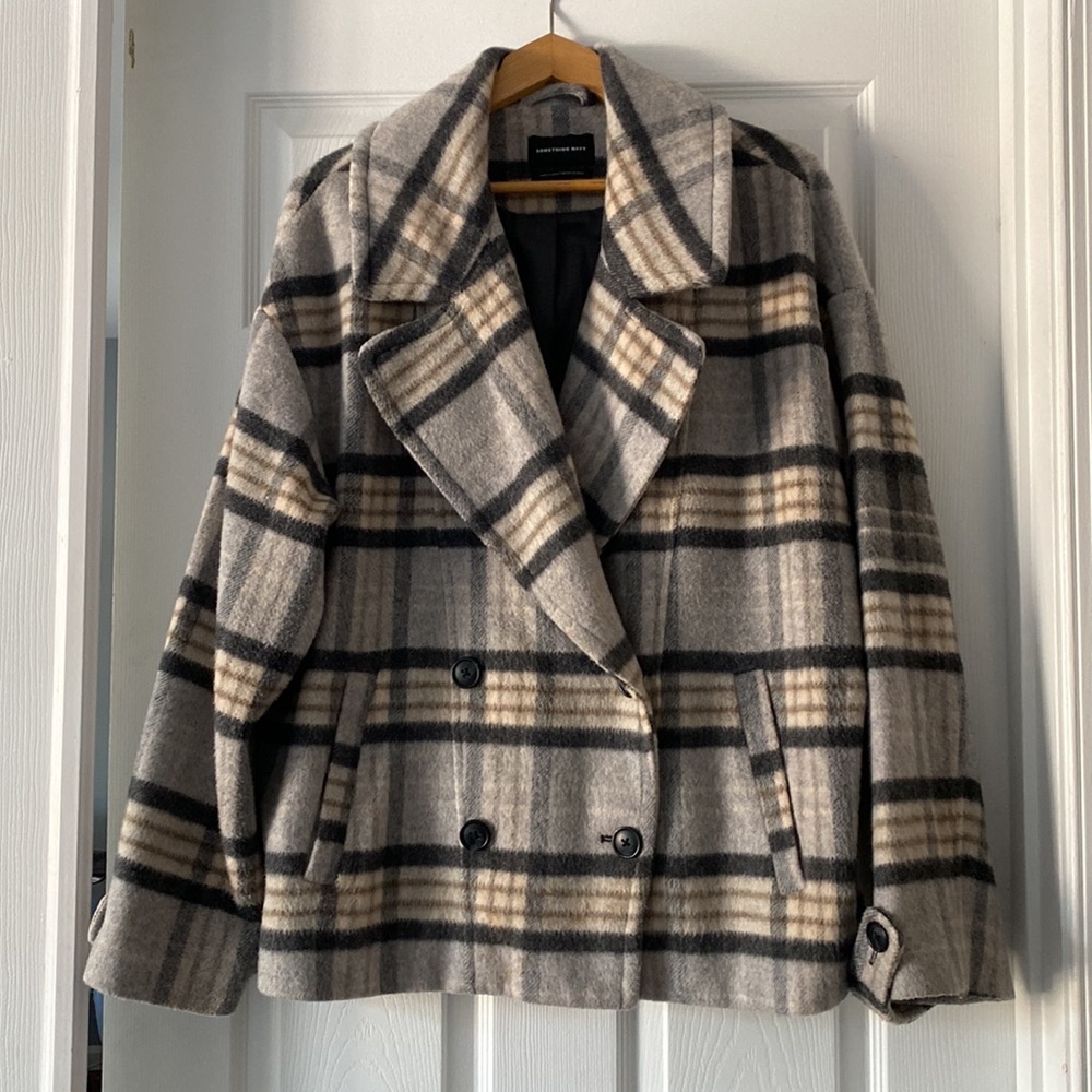 Macy’s Plaid Wool Jacket, Large